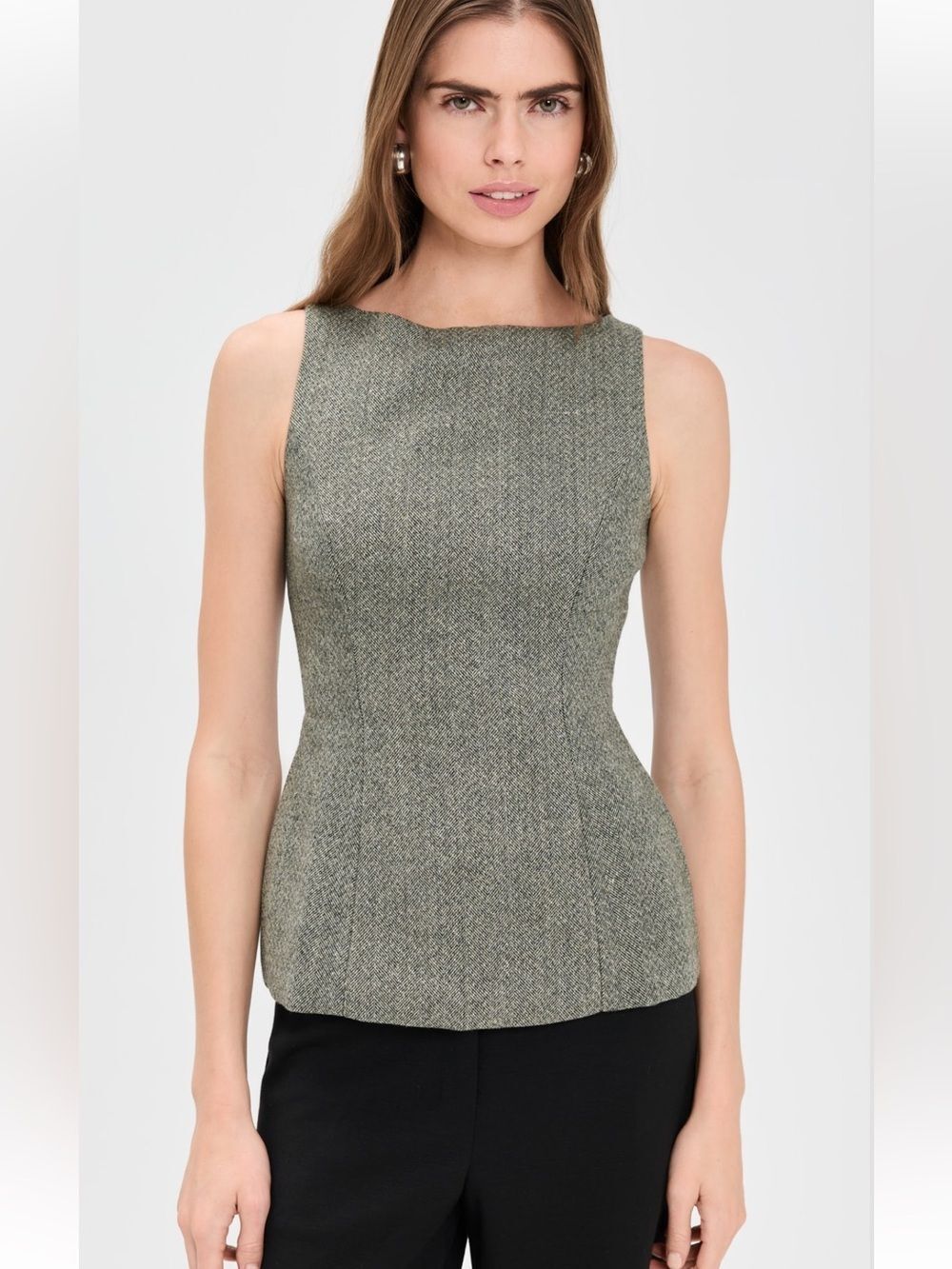 Reformation Gray Tweed Sleeveless Peplum Top